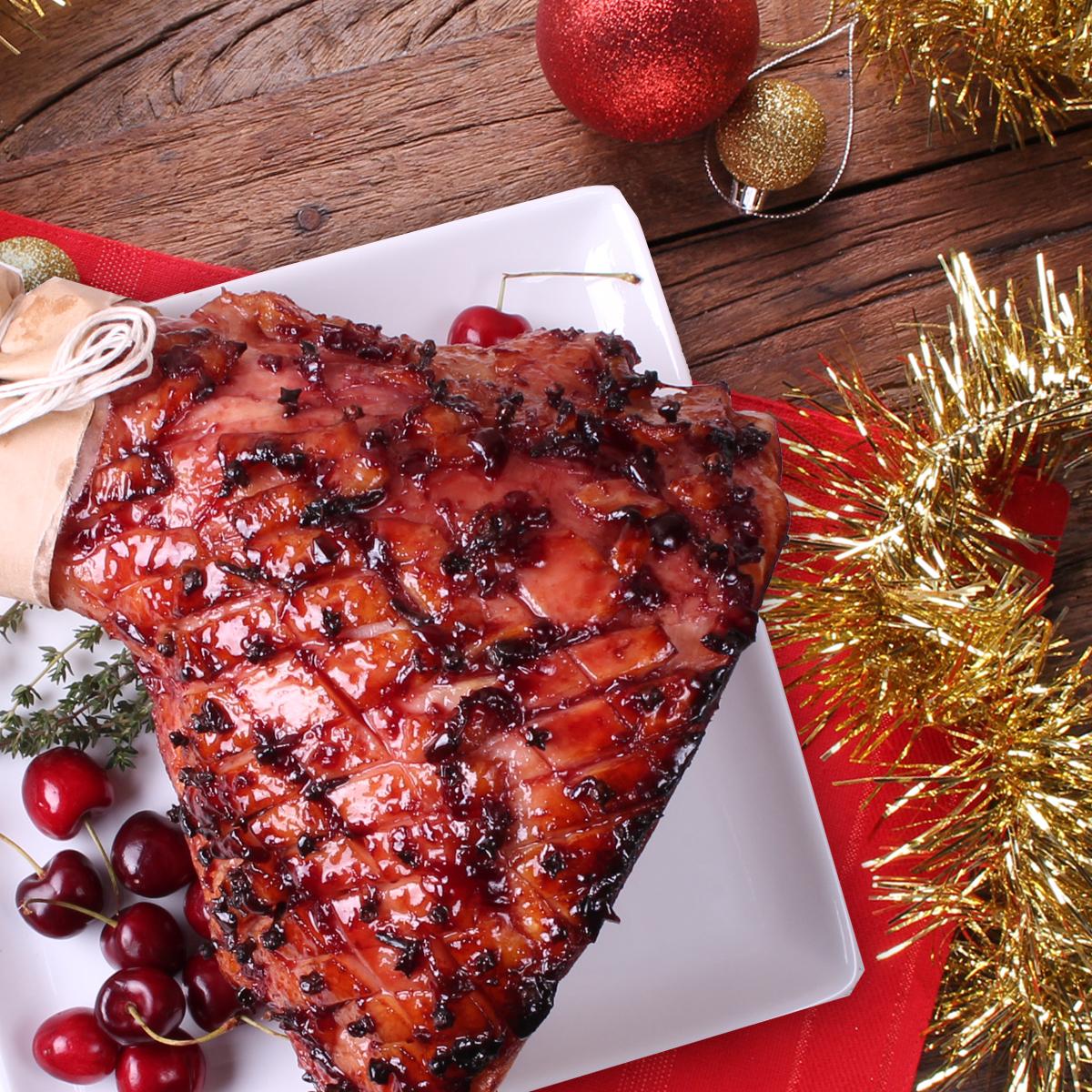 Cherry Bourbon glazed Leg Ham