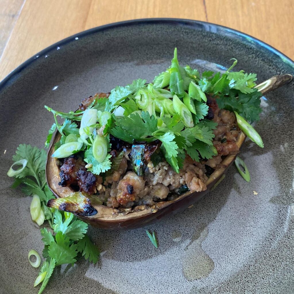 Dan and Steph's Chinese Pork Stuffed Eggplants