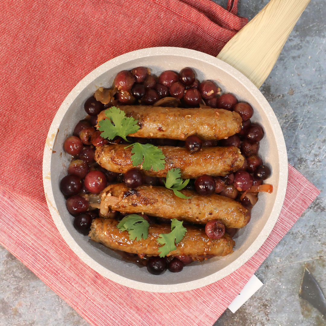 Sticky Pan Sausages Grapes