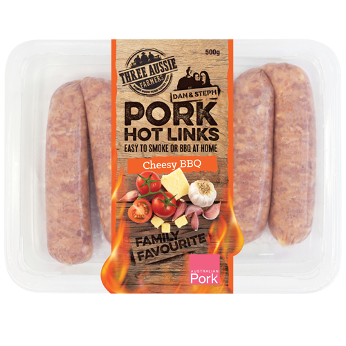 Three Aussie Farmers Cheesy BBQ Pork Sausages