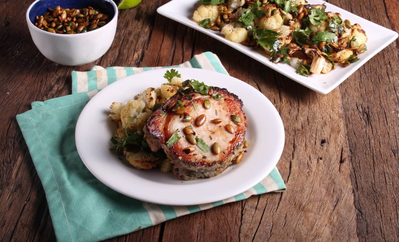 Three Aussie Farmers Porterhouse with roasted cauliflower