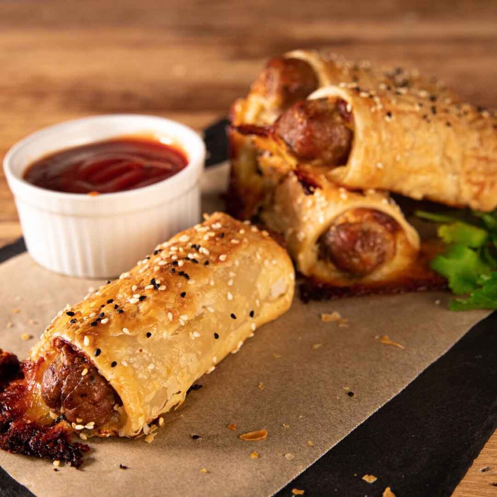 Three Aussie Farmers Cheesy Bacon Sausage Rolls